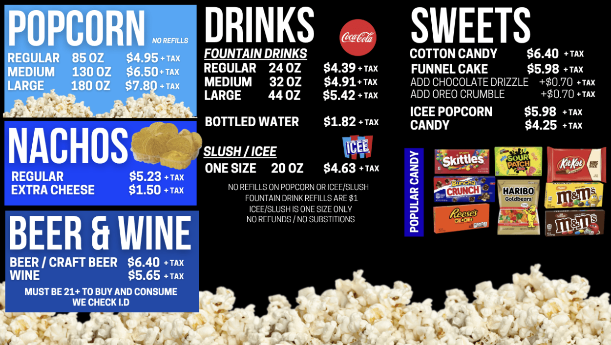 Variety of drinks, snacks and food